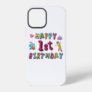 Coque iPhone 12 Joyeux 1er anniversaire pour les enfants de 1 an