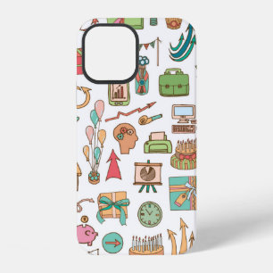 Coque iPhone 12 Joyeux anniversaire éléments de bureau dans un cro