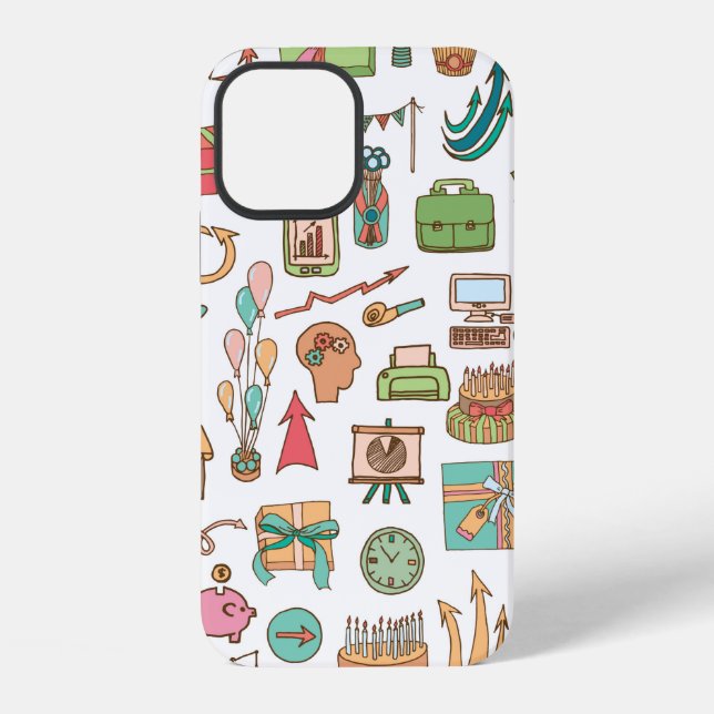 Coque iPhone Joyeux anniversaire éléments de bureau dans un cro (Verso)
