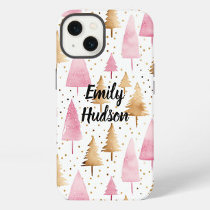 Etui iPhone 13 Joyeux Noël Arbre Rose Or