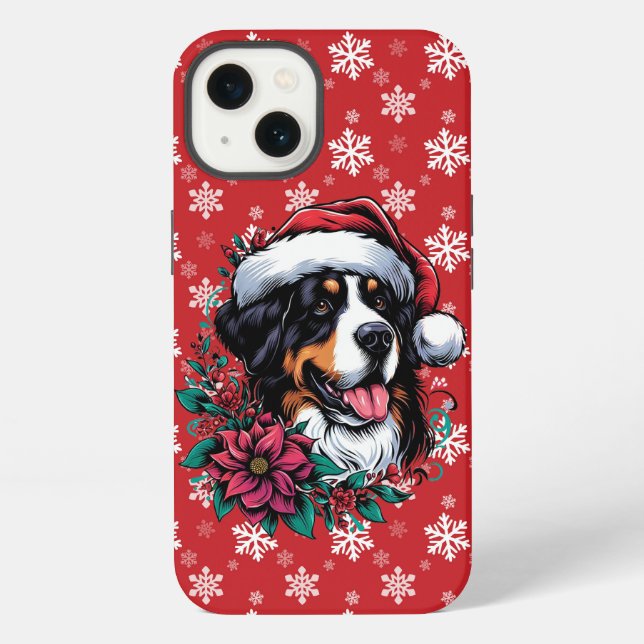 Coque iPhone Joyeux Noël Bernese Mountain Dog Santa Hat (Verso)