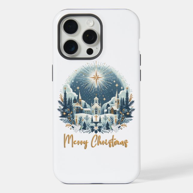 Coque iPhone Joyeux Noël bleu et or (Verso)