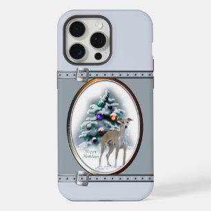 Coque iPhone 15 Pro Max Joyeux Noël bleu mignon Greyhound italien