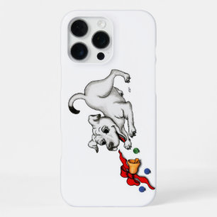 Coque iPhone 16 Pro Max Joyeux Noël ! Chiot avec Bell et Ball