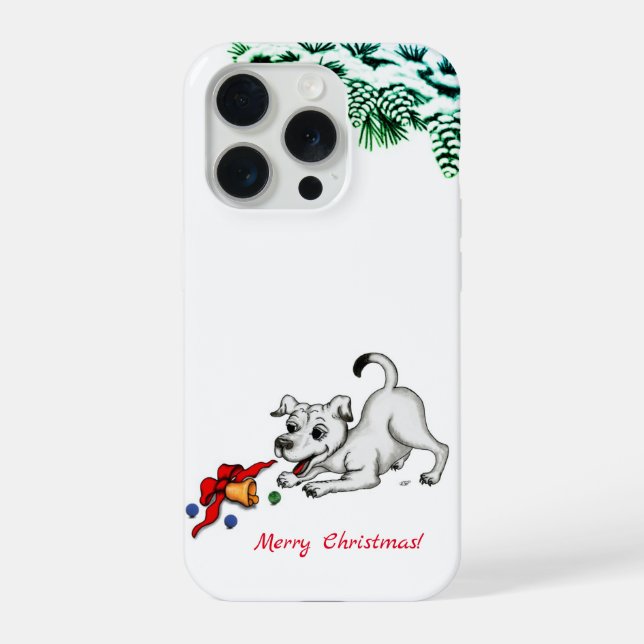 Coque iPhone Joyeux Noël ! Chiot avec Bell et Ball (Verso)