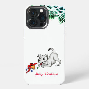 Etui iPhone 13 Pro Joyeux Noël ! Chiot avec Cloche et Balle