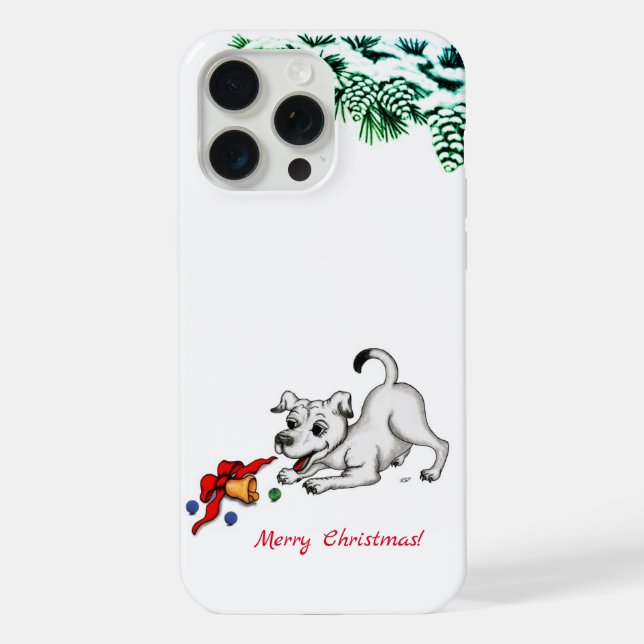 Coque iPhone Joyeux Noël ! Chiot avec Cloche et Balle (Verso)