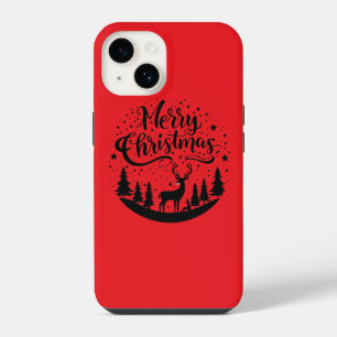 Coque Pour iPhone 14 Joyeux Noël classique Cerfs et Arbre Design Art
