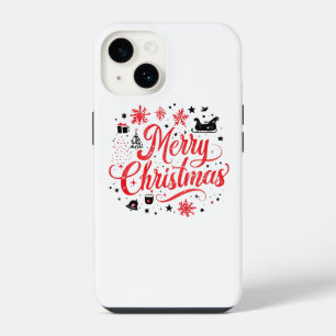 Coque Pour iPhone 14 Joyeux Noël Design moderne Rouge et blanc