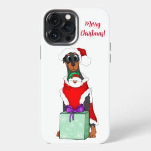 Etui iPhone 13 Pro Max Joyeux Noël Doberman Mignon En Tenue De Père Noël 