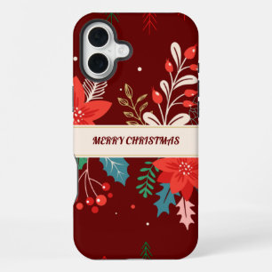 Coque iPhone 16 Plus Joyeux Noël Floral