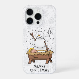Coque iPhone 16 Pro Joyeux Noël Nativité Enfant Jésus Bonhomme de neig