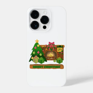 Coque Pour iPhone 14 Plus Joyeux Noël près de la cheminée bonfire xmas arbre