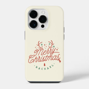 Coque Pour iPhone 14 Plus Joyeux Noël Rouge Vert renne personnalisé