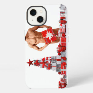 Etui iPhone 13 Joyeux Noël SlipperyJoe rouge blanc argent cadeau