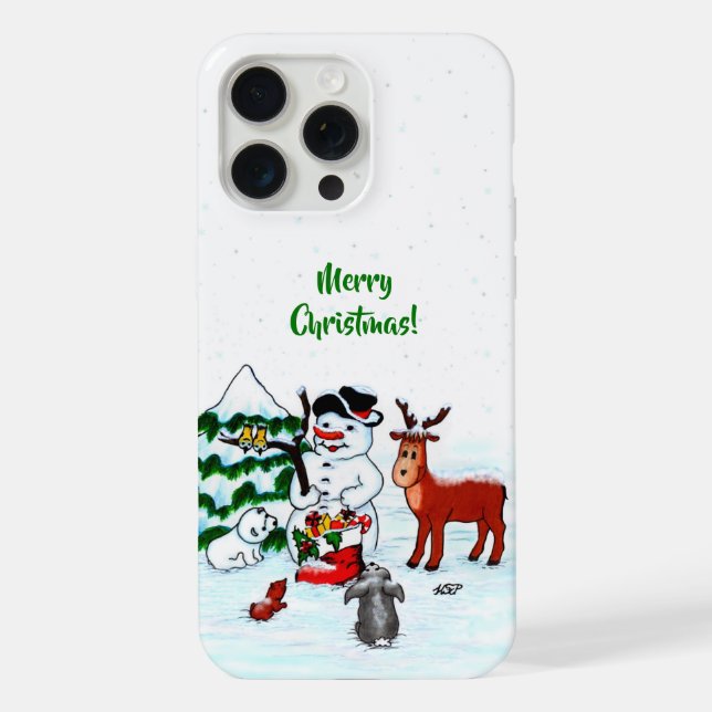 Coque iPhone Joyeux Noël ! Snowman avec amis (Verso)