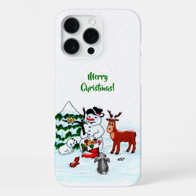 Coque iPhone Joyeux Noël ! Snowman avec amis (Verso)
