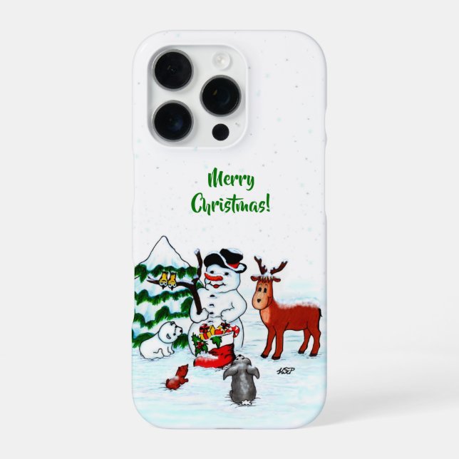 Coque iPhone Joyeux Noël ! Snowman avec amis (Verso)