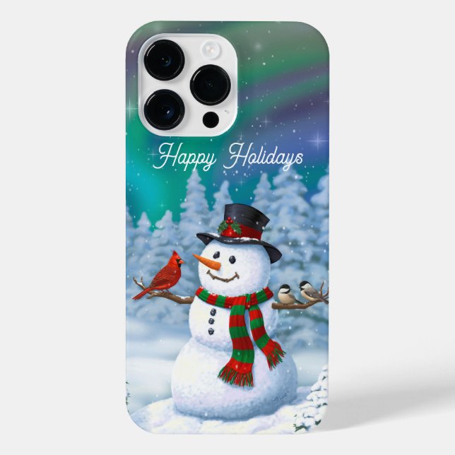 Coque iPhone Joyeux Noël Snowman & Birds Winter Scene (Verso)