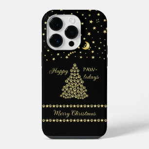 Coque Pour iPhone 14 Plus Joyeux Pawlidays, Sapin de Noël aux Pattes dorées 