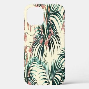 Coque iPhone 12 Jungle vintage : Vert foncé, Lys orange.