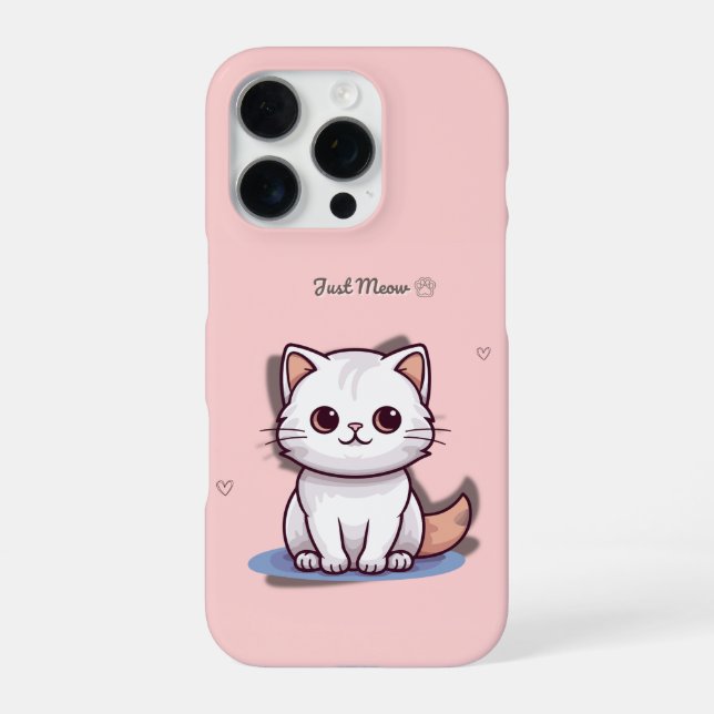 Coque iPhone Just Meow Cute White Kitten Phone Case | Pink  (Verso)