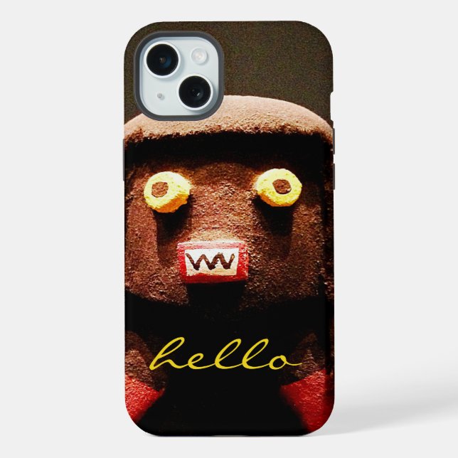 Coque iPhone Kachina Doll Face Photo Hello Script mignon Simple (Verso)