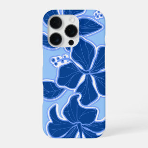 Coque iPhone 16 Pro Kailua Hibiscus Hawaïen Fleurs Bleues Conçues