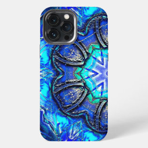 Etui iPhone 13 Pro Max Kaleidoscope cyan et très bleu de peinture cirée t