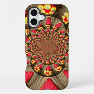 Coque iPhone 16 Plus Kaleidoscope de Fraises Délice Rouge Coloré Art