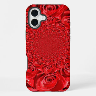 Coque iPhone 16 Plus Kaléidoscope de roses rouges Bonne Saint-Valenti
