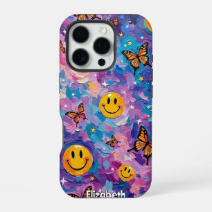 Coque iPhone 16 Pro Kaleidoscope Joie : Galaxie Sourire Papillon