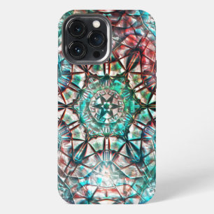 Etui iPhone 13 Pro Max Kaleidoscope rugueux en cyan brûlé par des traits
