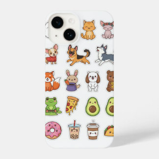 Coque Pour iPhone 14 Kawaii Animals & Food Stickers – Cute Cartoon Stic