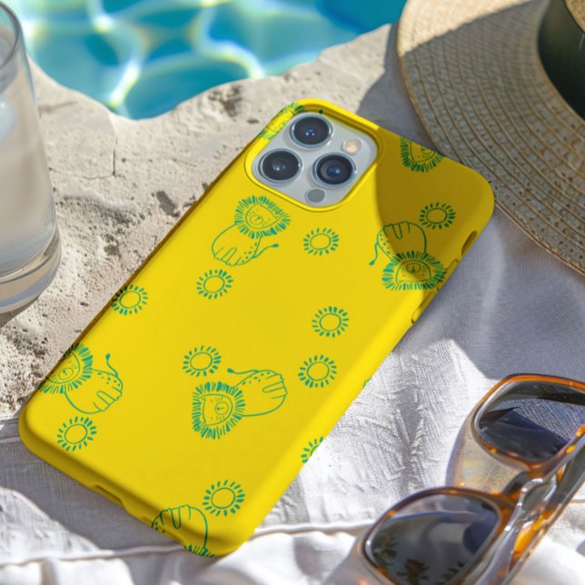 Coque iPhone Kawaii Teal Lions & Sunshine – Cute Pattern (Créateur téléchargé)