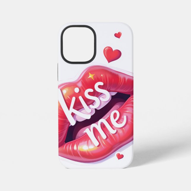 Coque iPhone Kiss Me Glossy Red Lips Art Illustration (Verso)
