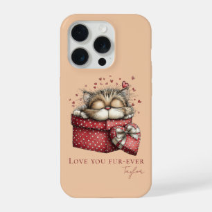 Coque iPhone 15 Pro Kitty endormi Love You Fur-Ever Personnalisé