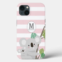 Koala Maman et Bébé Rayures Monogramme Peek-a-Boo