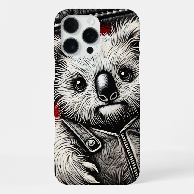 Coque iPhone Koala porte un gilet en cuir sur la surface de la  (Verso)
