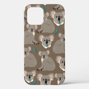 Coque iPhone 12 Koala sur fond brun neutre sans couture vintage