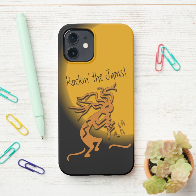 Coque iPhone Kokopelli Avec Notes Musicales Oeuvre D'Art (Sur le bureau)