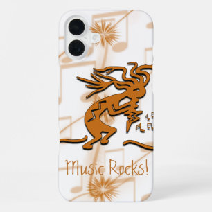 Coque iPhone 16 Plus Kokopelli Merrymaker Musicien Avec Notes Musicales
