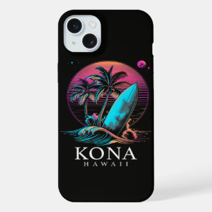 Coque iPhone 15 Plus Kona Hawaï Planche de Surf Hawaïenne Vintage