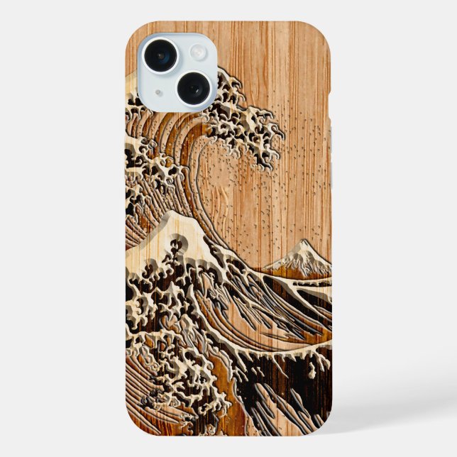 Coque iPhone La Grande Vague Hokusai Style Bamboo Bois (Verso)