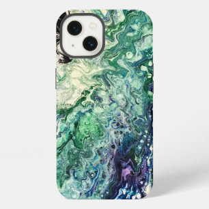 Etui iPhone 13 La Laguna peinture bleu turquoise blanc noir