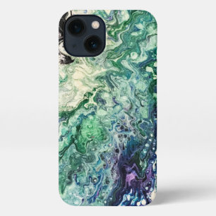 Etui iPhone 13 La Laguna peinture bleu turquoise blanc noir