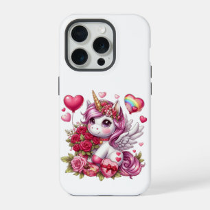 Coque iPhone 15 Pro La mignonne Saint Valentin licorne