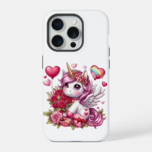 Coque iPhone 15 Pro La mignonne Saint Valentin licorne