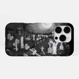 Coque iPhone 16 Pro La nuit au cimetière - Ange avec Diable