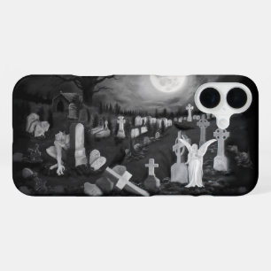 Coque iPhone 16 Plus La nuit sur le cimetière - Angel avec Diable